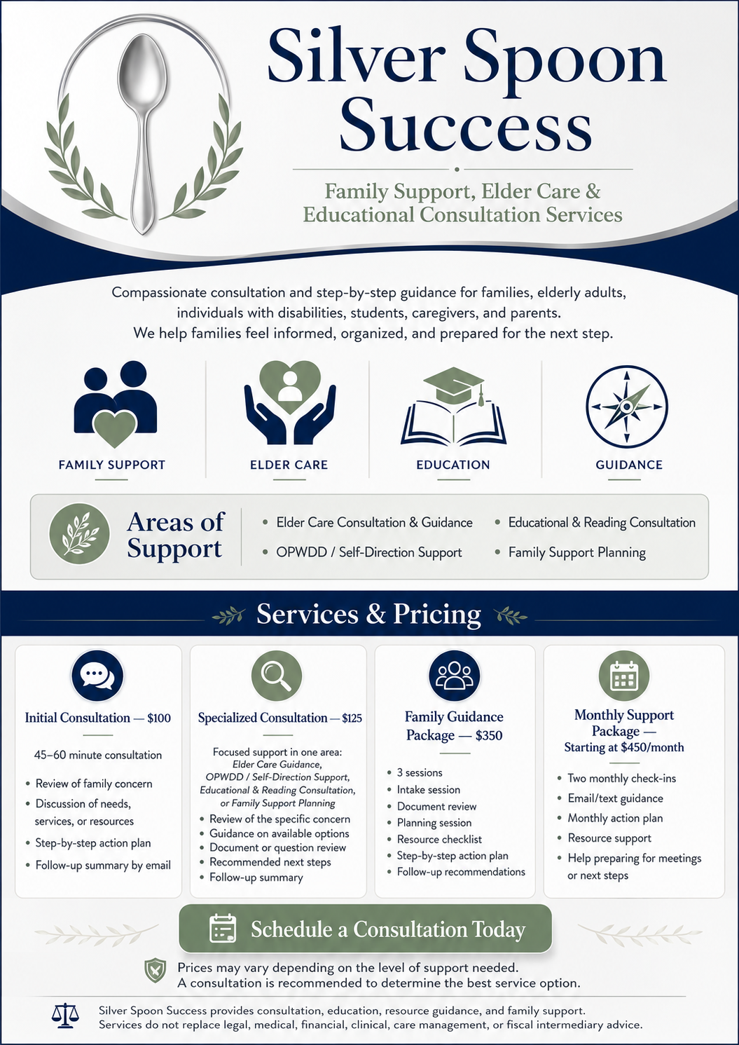 Silver Spoon Success Services & Pricing Flyer